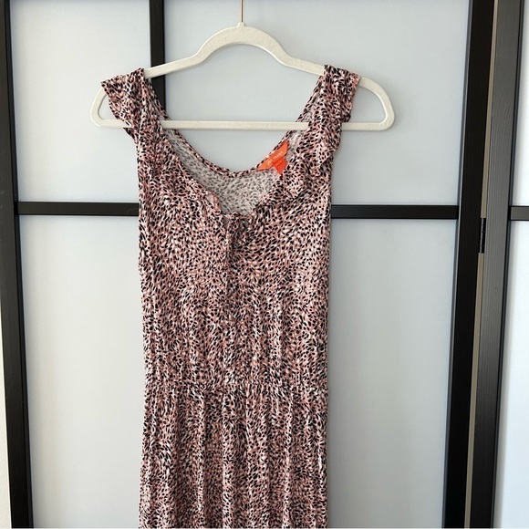 [XS] Joe Fresh 100% Rayon Ruffled Pink & White Speckled Print Flowy Maxi Dress - Picture 5 of 9